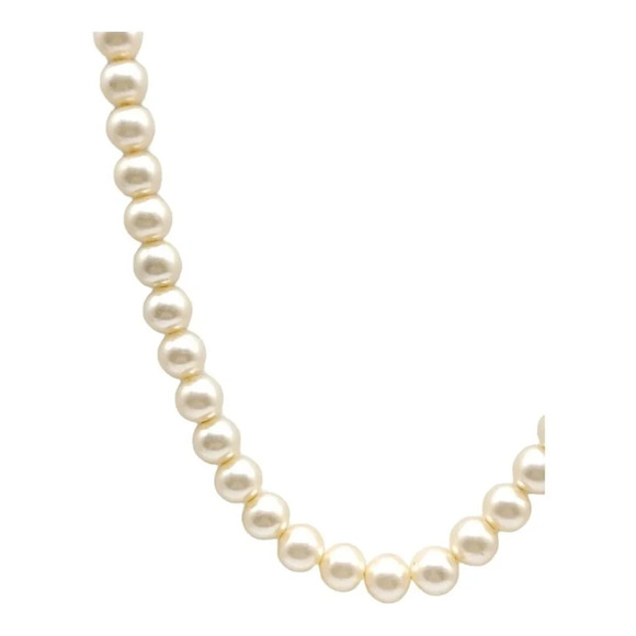 Marvella Glass Faux Pearls Choker Necklace Adjustable With Rhinestone Clasp - Picture 2 of 5